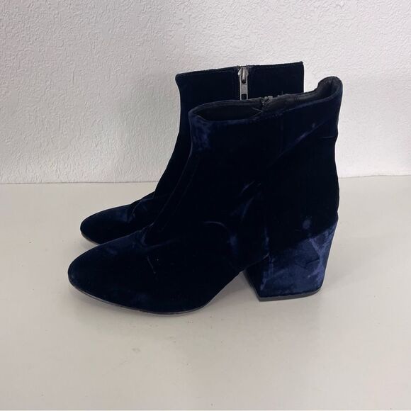Ash Shoes - ASH Navy Blue Velvet Block Heel Booties